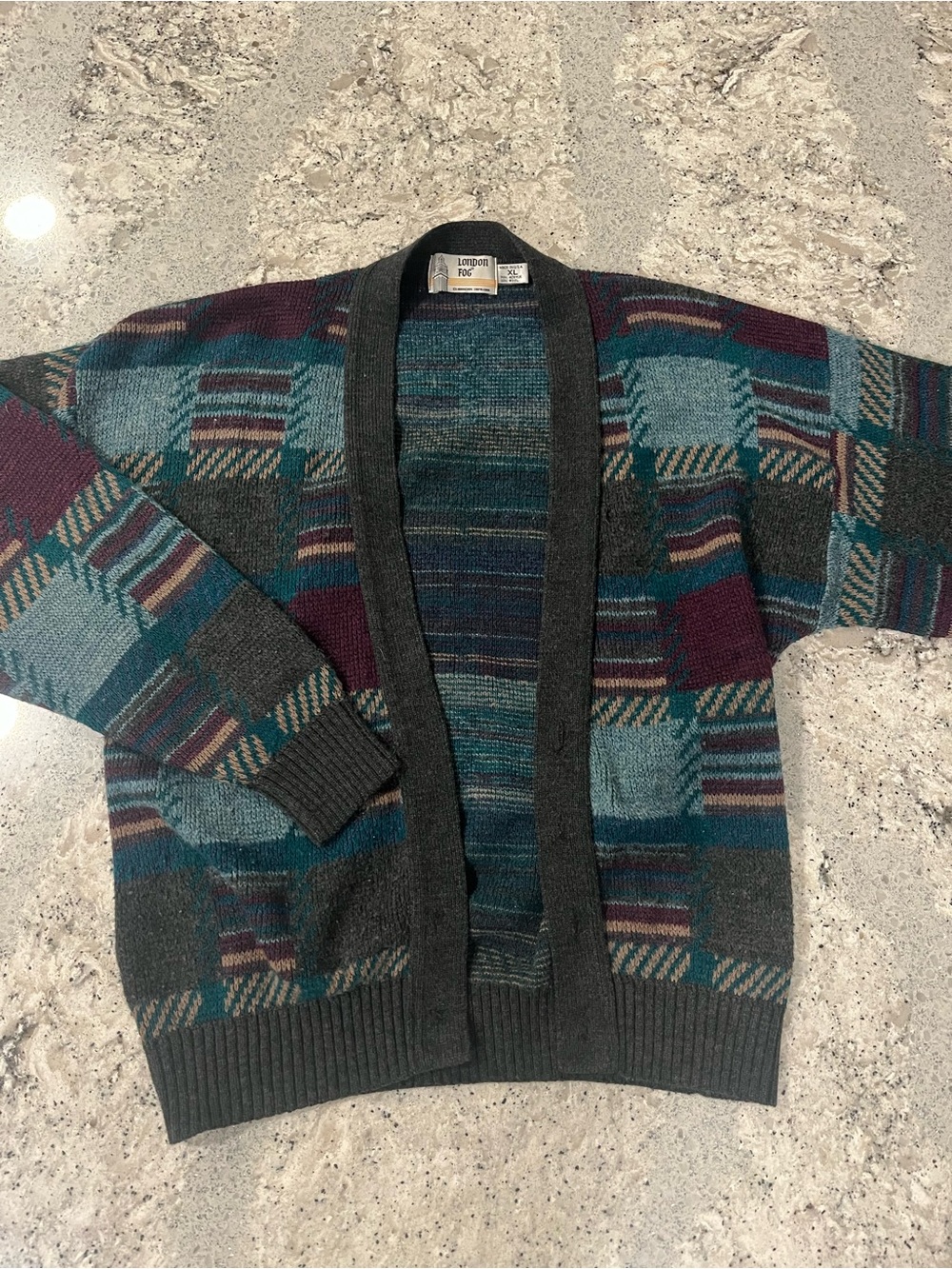 Vintage 90s London Fog Multi-Coloured Cardigan Sweater